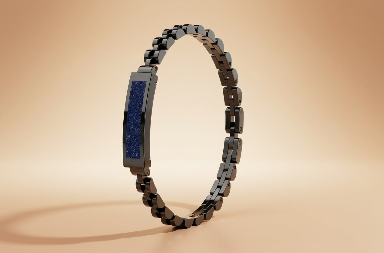 Bracelet with blue sandstone inlay on a beige background