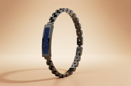 Bracelet with blue sandstone inlay on a beige background